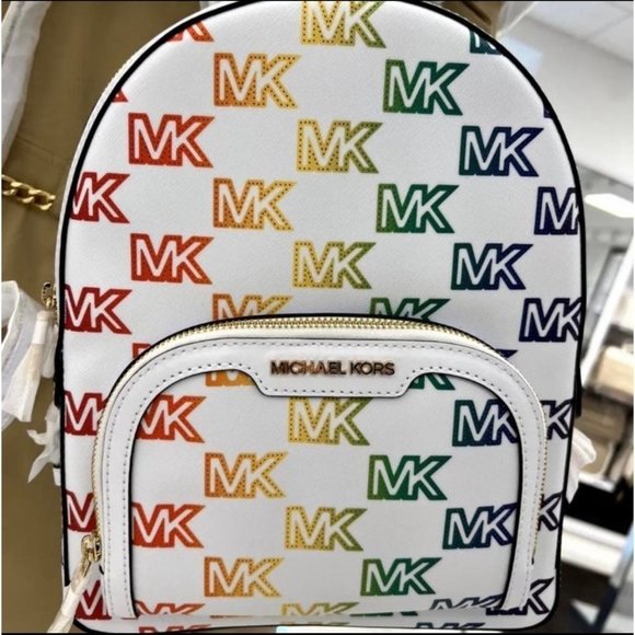 Michael Kors Backpack Jaycee Medium MK Signature Rainbow Optic White NWT - Picture 4 of 12